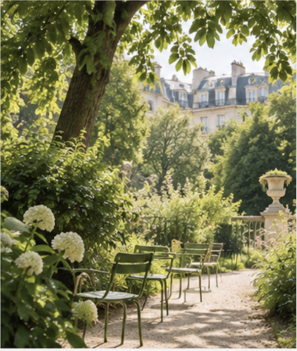 Jardin verdoyant et calme à Paris